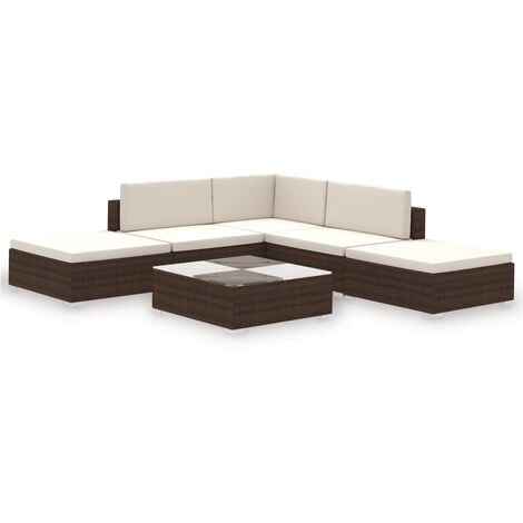 Set muebles de jardín 6 piezas y cojines ratán sintético marrón vidaXL