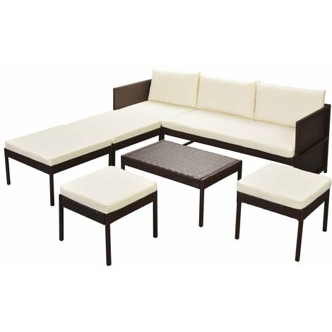 vidaXL Set de Muebles de Jardín 6x Ratán Sintético Sofá de Jardin Marrón/Negro