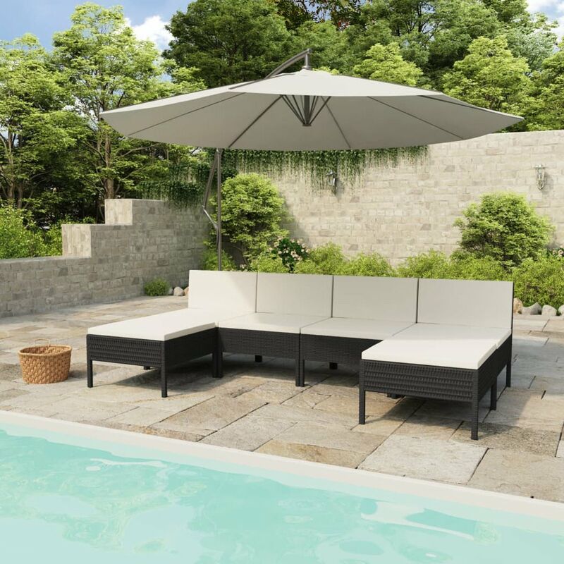 

Set muebles de jardin 6 piezas y cojines ratan sintetico negro