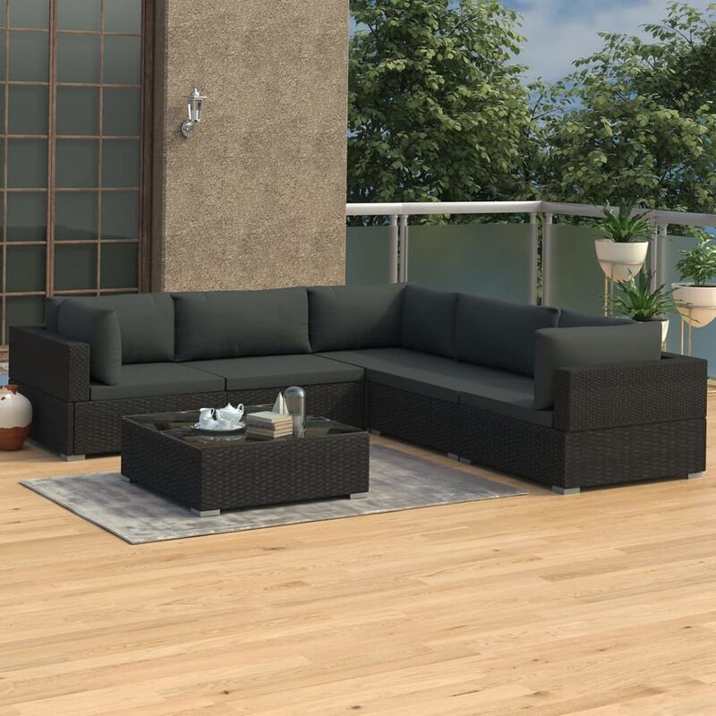 

Set muebles de jardin 6 piezas y cojines ratan sintetico negro