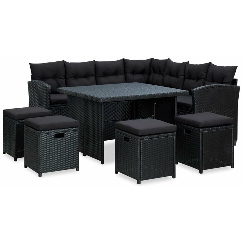 

Set muebles de jardin 6 piezas y cojines ratan sintetico negro
