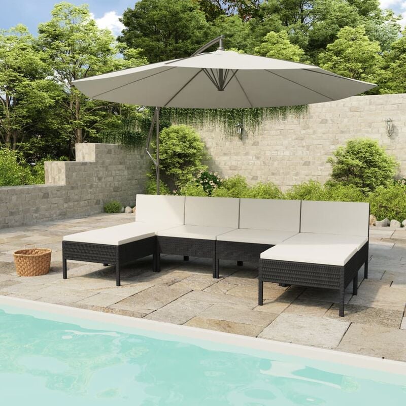 

Set muebles de jardín 6 piezas y cojines ratán sintético negro