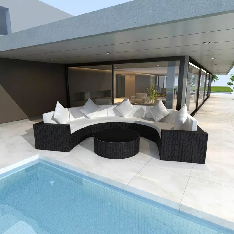 

Set muebles de jardín 6 piezas y cojines ratán sintético negro