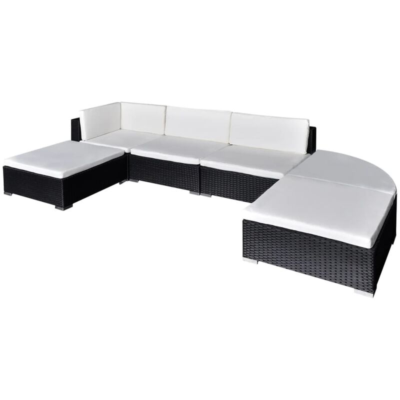 

Set muebles de jardín 6 piezas y cojines ratán sintético negro