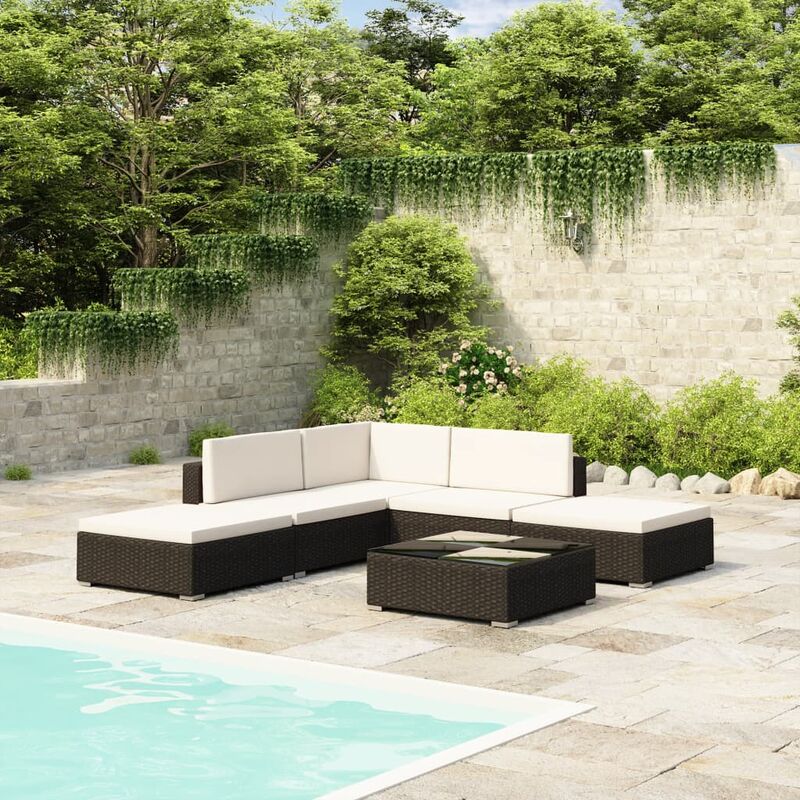 

Set muebles de jardín 6 piezas y cojines ratán sintético negro