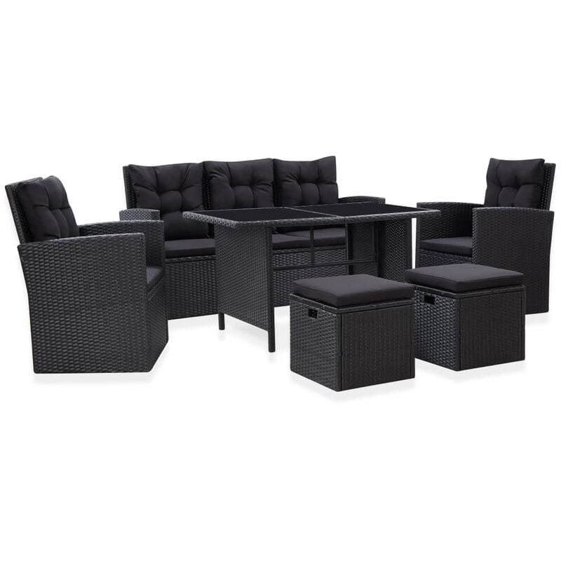 

Set muebles de jardín 6 piezas y cojines ratán sintético negro