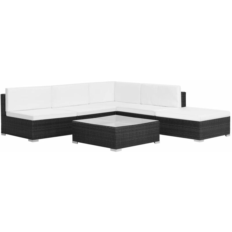 

Set muebles de jardín 6 piezas y cojines ratán sintético negro