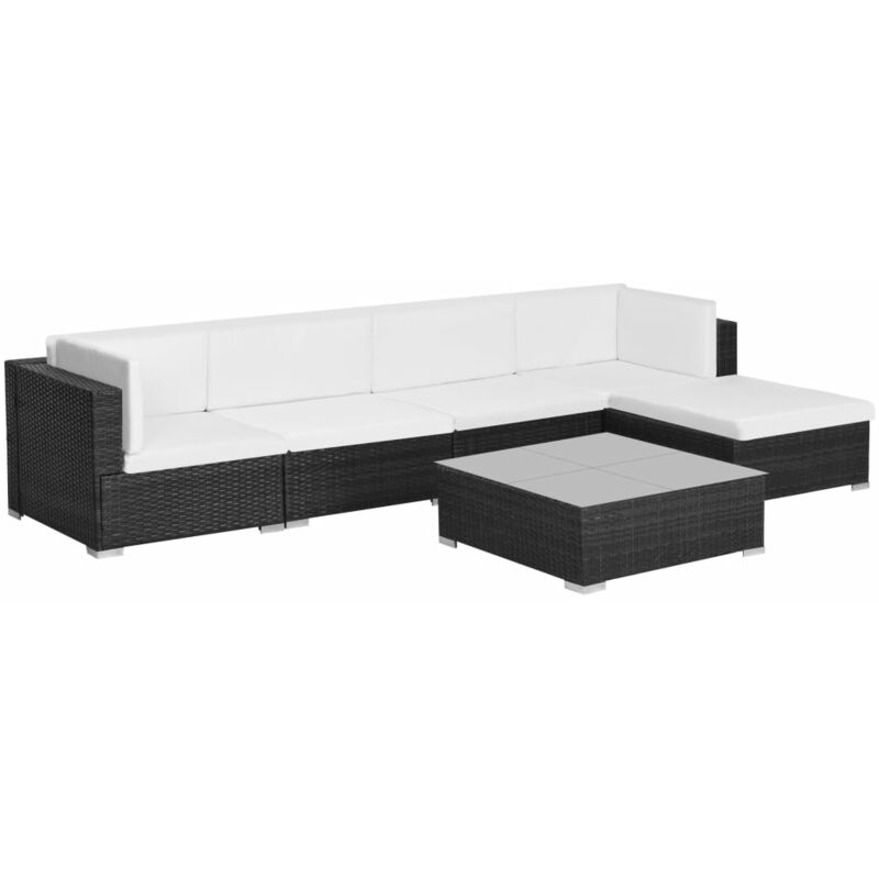 

Set muebles de jardín 6 piezas y cojines ratán sintético negro