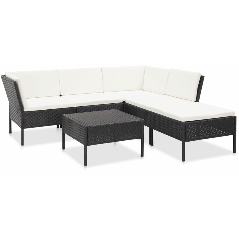 

Set muebles de jardín 6 piezas y cojines ratán sintético negro