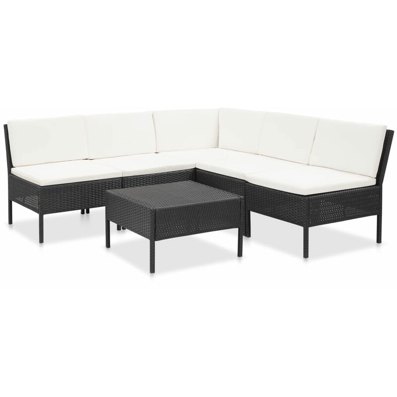 

Set muebles de jardín 6 piezas y cojines ratán sintético negro