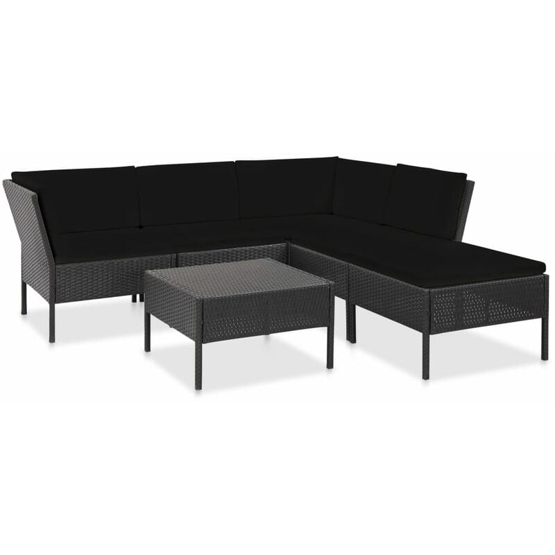 

Set muebles de jardín 6 piezas y cojines ratán sintético negro