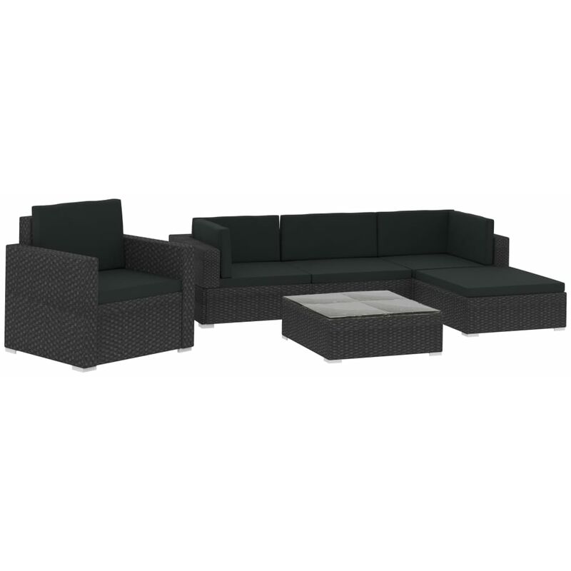 

vidaXL Set muebles de jardín 6 piezas y cojines ratán sintético negro - Negro