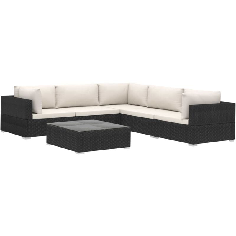 

Set muebles de jardín 6 piezas y cojines ratán sintético negro - Negro - Vidaxl
