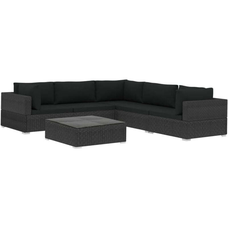 

Set muebles de jardín 6 piezas y cojines ratán sintético negro - Negro - Vidaxl