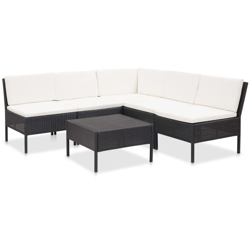 

vidaXL Set muebles de jardín 6 piezas y cojines ratán sintético negro - Negro