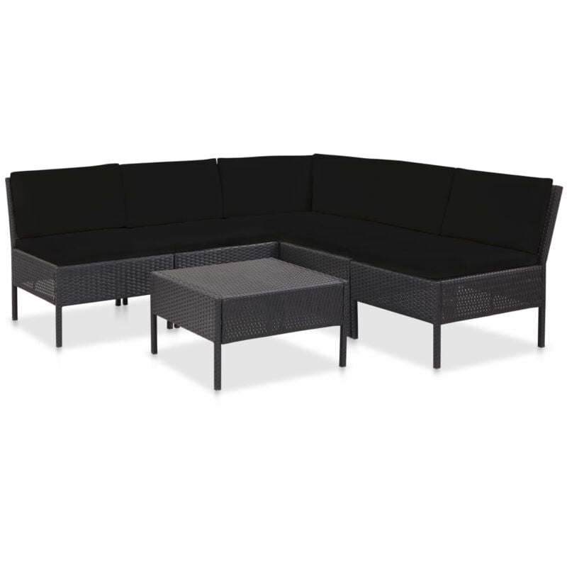 

vidaXL Set muebles de jardín 6 piezas y cojines ratán sintético negro - Negro