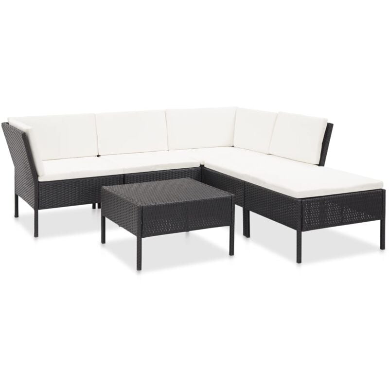 

vidaXL Set muebles de jardín 6 piezas y cojines ratán sintético negro - Negro