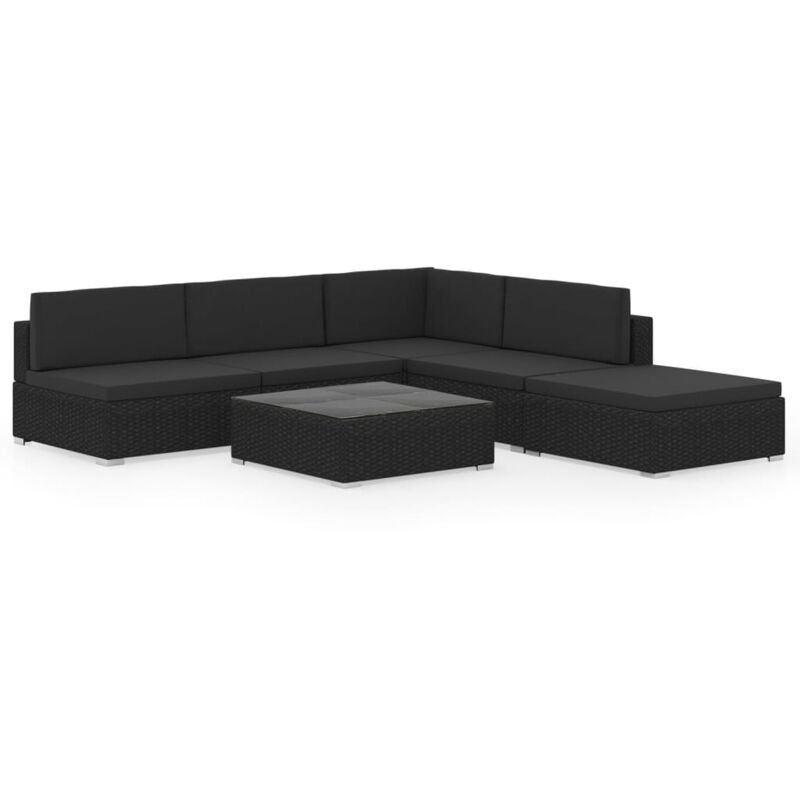 

vidaXL Set muebles de jardín 6 piezas y cojines ratán sintético negro - Negro