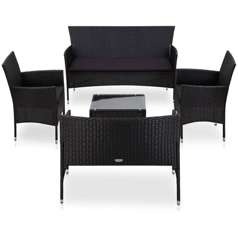 

vidaXL Set muebles de jardín 5 piezas y cojines ratán sintético negro - Negro