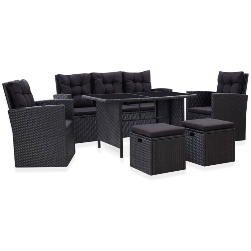 

Set muebles de jardín 6 piezas y cojines ratán sintético negro - Negro - Vidaxl