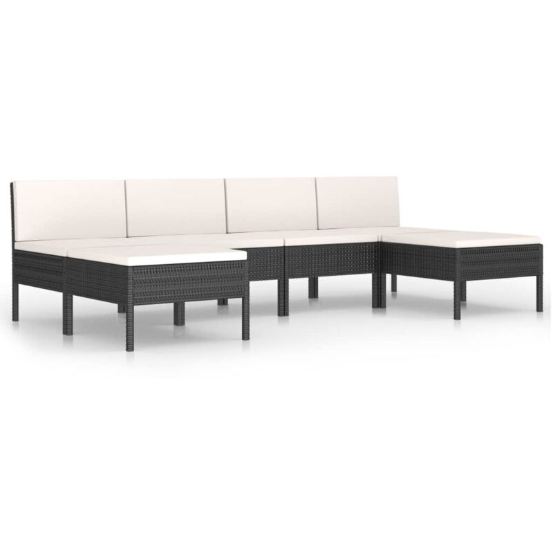 

vidaXL Set muebles de jardín 6 piezas y cojines ratán sintético negro - Negro