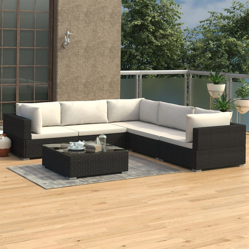 

Set muebles de jardin 6 piezas y cojines ratan sintetico negro