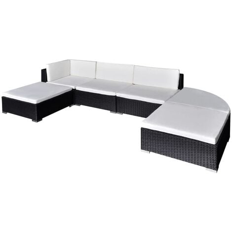 Set muebles de jardín 6 piezas y cojines ratán sintético negro