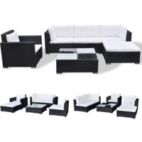 Set muebles de jardín 6 piezas y cojines ratán sintético negro