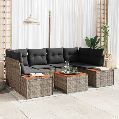 Set muebles de jardín 6 piezas y cojines ratán sintético negro vidaXL