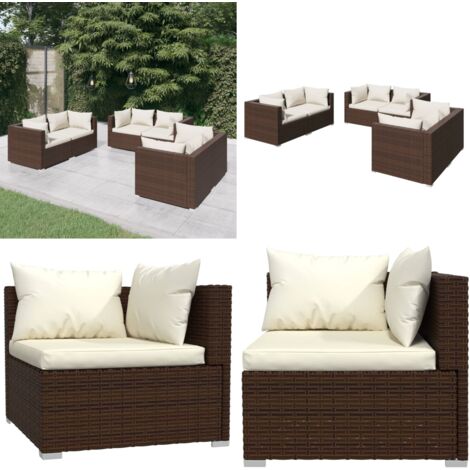 Set muebles de jardín 6 pzas y cojines ratán sintético marrón - Sofás de jardín - Cojines sintéticos