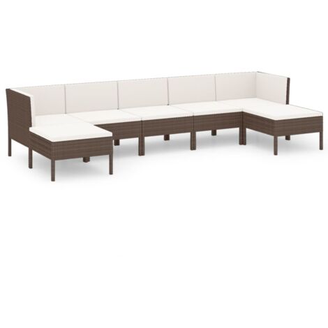 Set muebles de jardín 7 piezas cojines ratán sintético marrón vidaXL