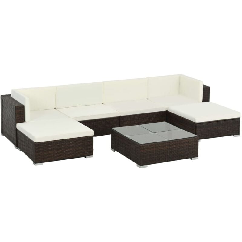 

vidaXL Set muebles de jardín 7 piezas y cojines ratán sintético marrón - Marrón
