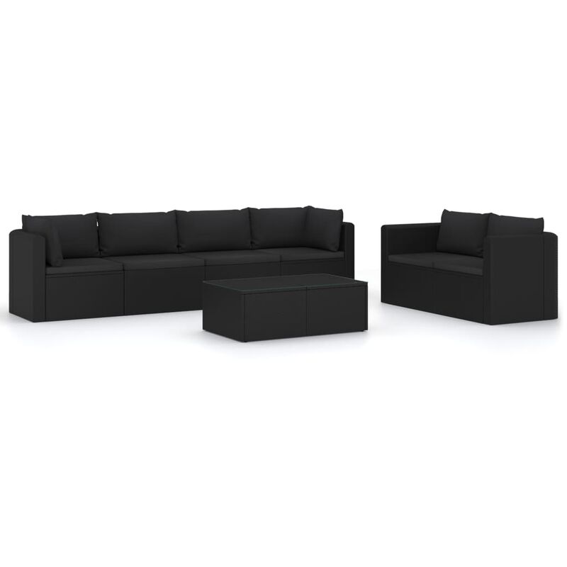 

Set muebles de jardín 7 piezas y cojines ratán sintético negro