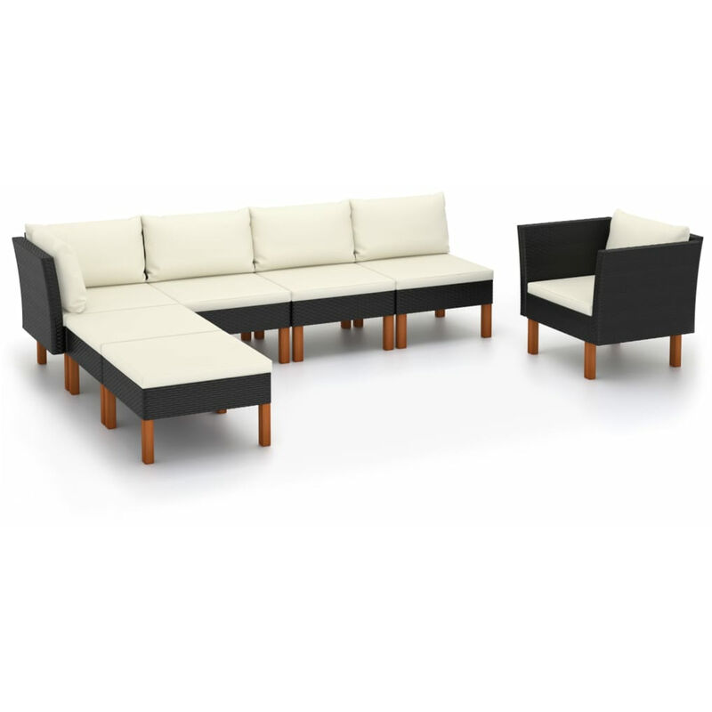 

Happyshopping - Set muebles de jardin 7 pzas ratan sintetico eucalipto negro