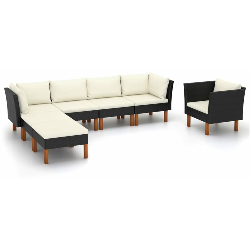 

Happyshopping - Set muebles de jardin 7 pzas ratan sintetico eucalipto negro