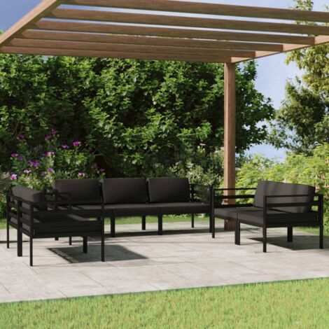 Set muebles de jardín 7 pzas y cojines aluminio gris antracita
