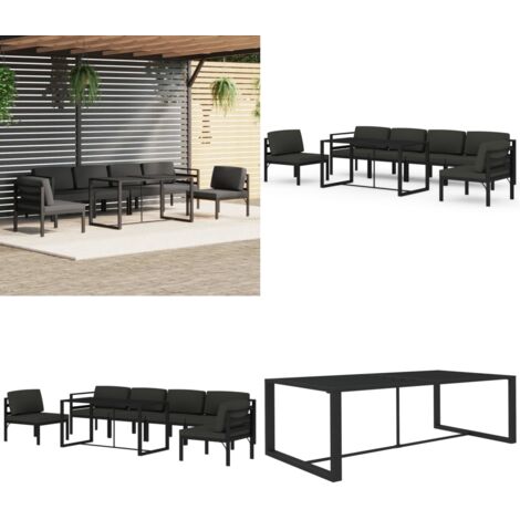 Set muebles de jardín 7 pzas y cojines aluminio gris antracita - Muebles de exterior - Cojines de jardín
