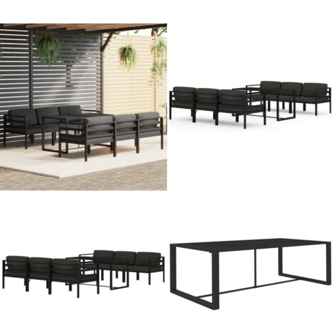 Set muebles de jardín 7 pzas y cojines aluminio gris antracita - Muebles de exterior - Sofás de jardín