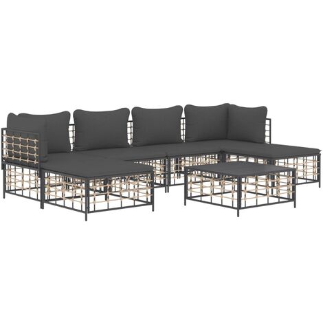 Set muebles de jardín 7 pzas y cojines ratán PE gris antracita vidaXL