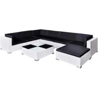 Set muebles de jardín 8 piezas y cojines ratán sintético blanco