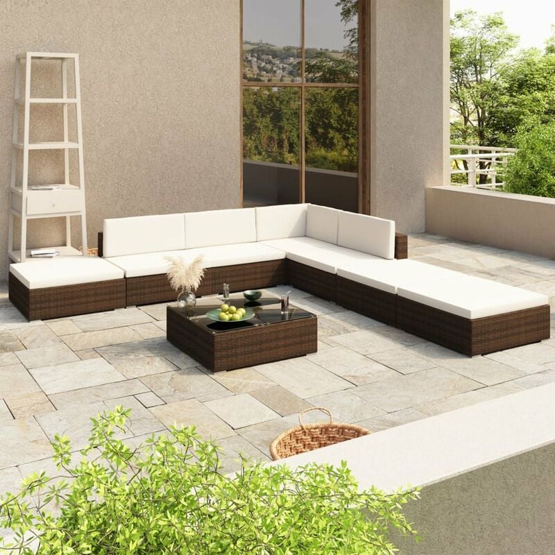 

Set muebles de jardin 8 piezas y cojines ratan sintetico marron