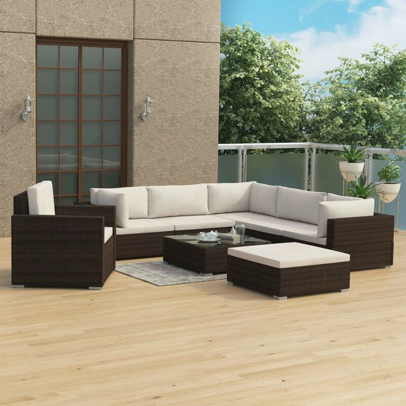 

Set muebles de jardin 8 piezas y cojines ratan sintetico marron