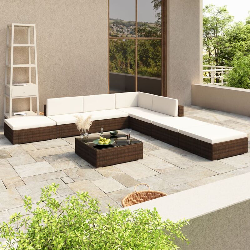 

Set muebles de jardín 8 piezas y cojines ratán sintético marrón