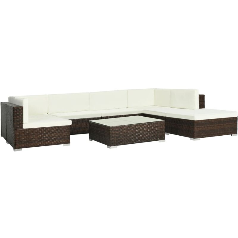 

Set muebles de jardín 8 piezas y cojines ratán sintético marrón