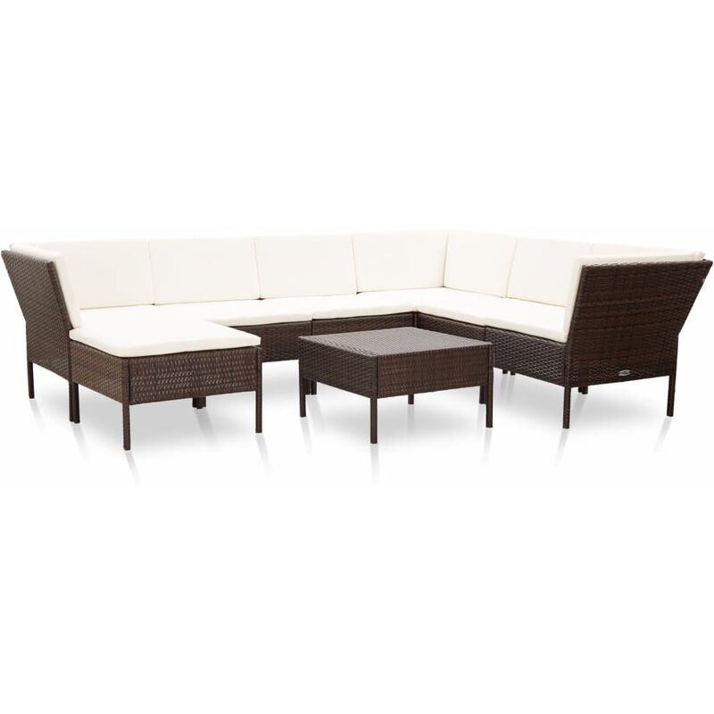 

Set muebles de jardín 8 piezas y cojines ratán sintético marrón
