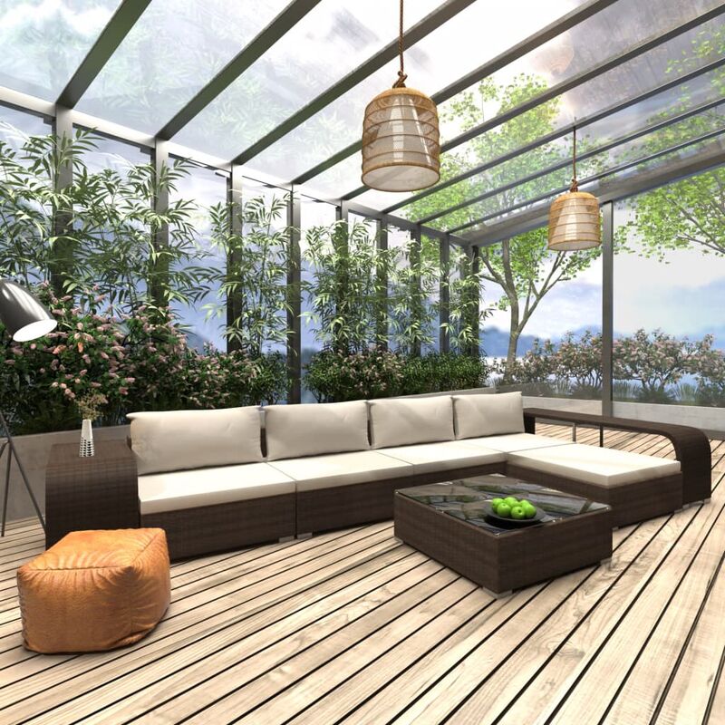 

Set muebles de jardín 8 piezas y cojines ratán sintético marrón