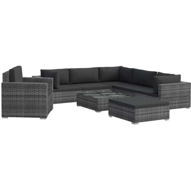 

Set Muebles de Jardín 8 Piezas y Cojines Ratán Sintético Gris - Gris - Vidaxl