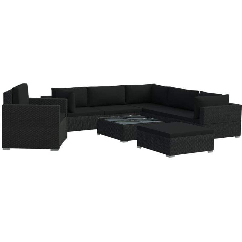 

Set Muebles de Jardín 8 Piezas y Cojines Ratán Sintético Negro - Negro - Vidaxl