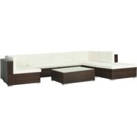 Set muebles de jardín 8 piezas y cojines ratán sintético marrón