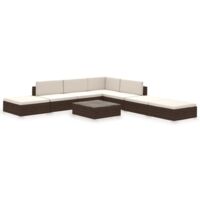 Set muebles de jardín 8 piezas y cojines ratán sintético marrón